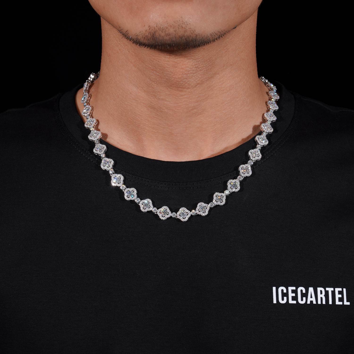 10MM Moissanite Four Leaf Halo Link Chain 14K Gold icecartel model