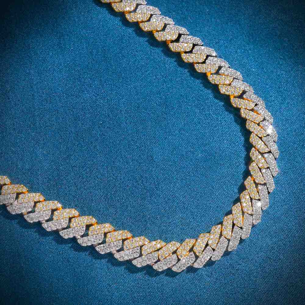 10MM Split Two Tone Moissanite Cuban Link Chain 14K Gold details