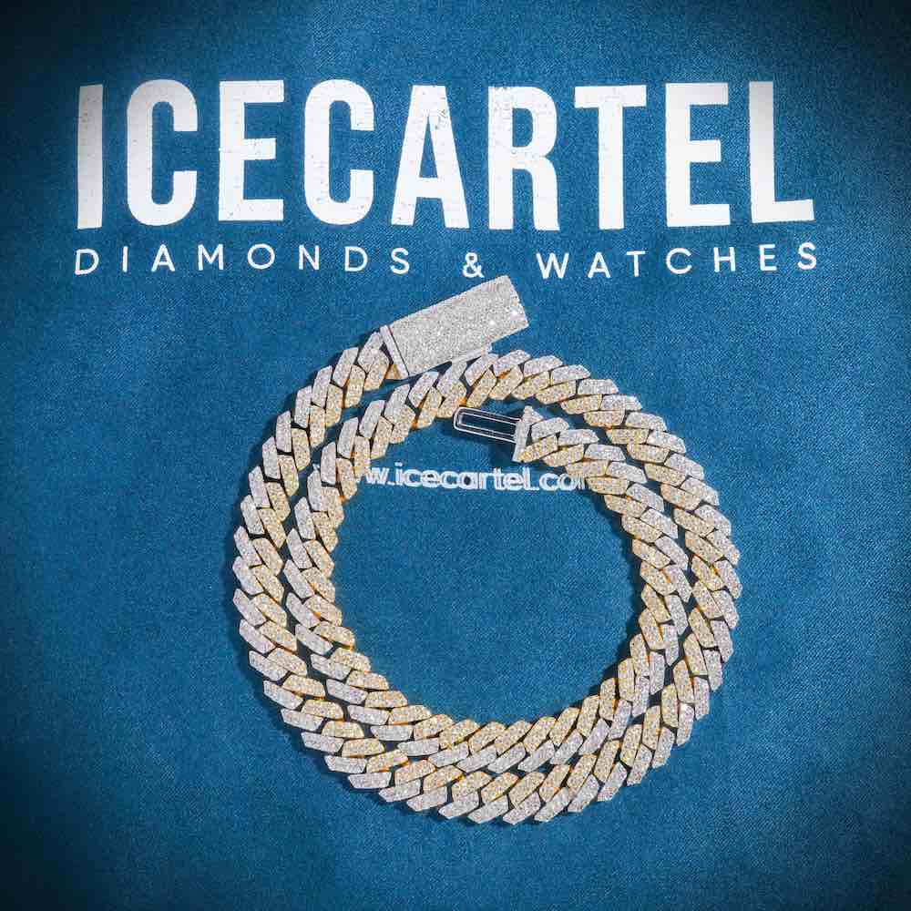 10MM Split Two Tone Moissanite Cuban Link Chain 14K Gold chain