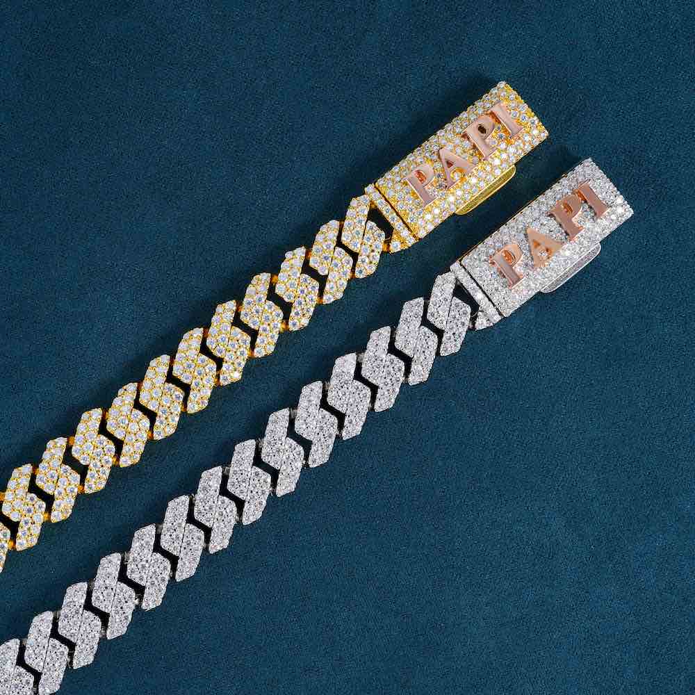 10MM 2 row custom clasp moissanite cuban link chain side by side