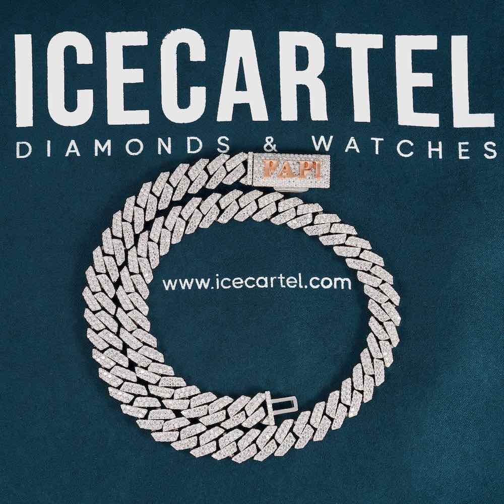 10MM 2 row custom clasp moissanite cuban link chain white gold velvet