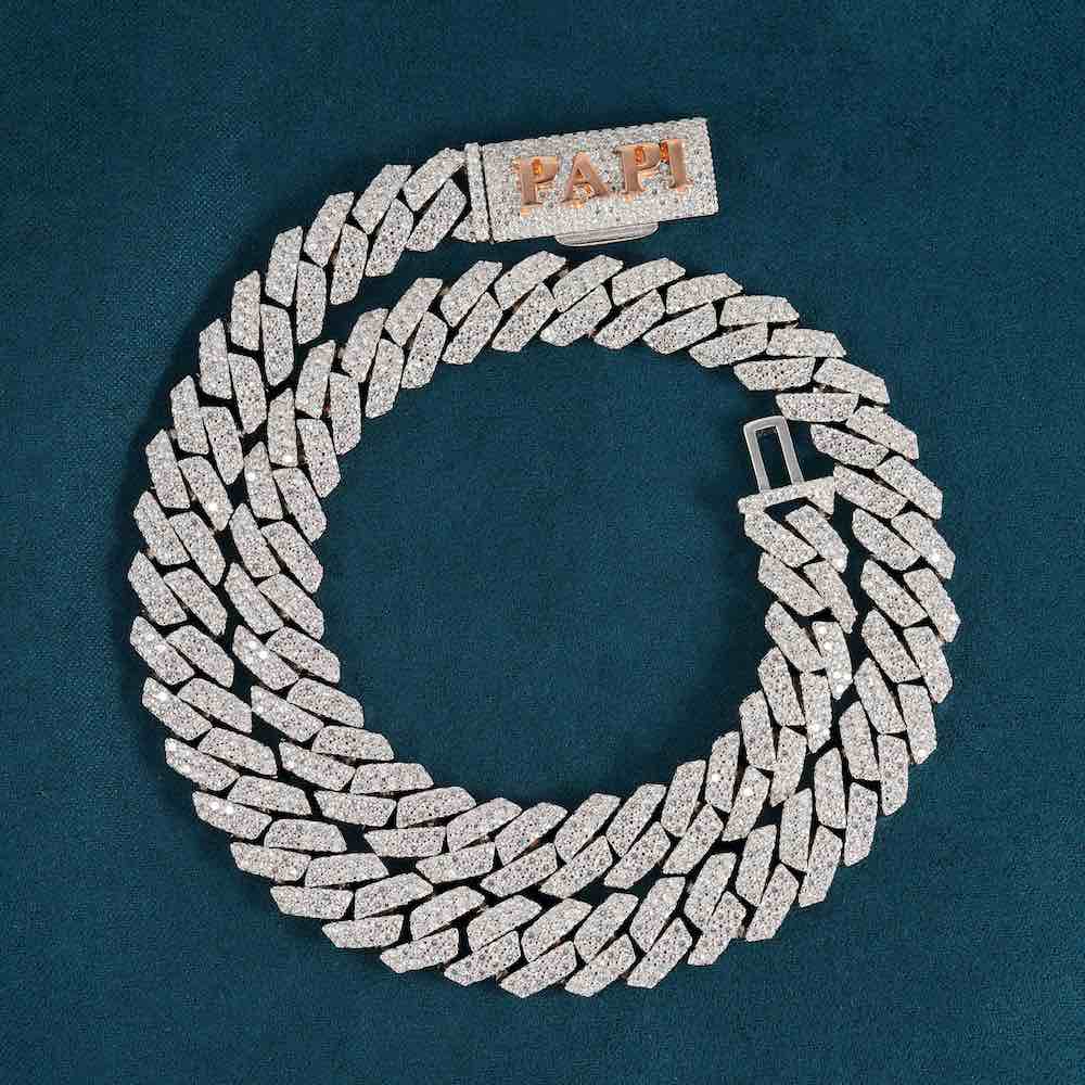 10MM 2 row custom clasp moissanite cuban link chain white gold