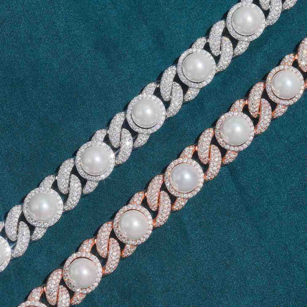 10mm iced out pearl diamond cuban link chain detailed