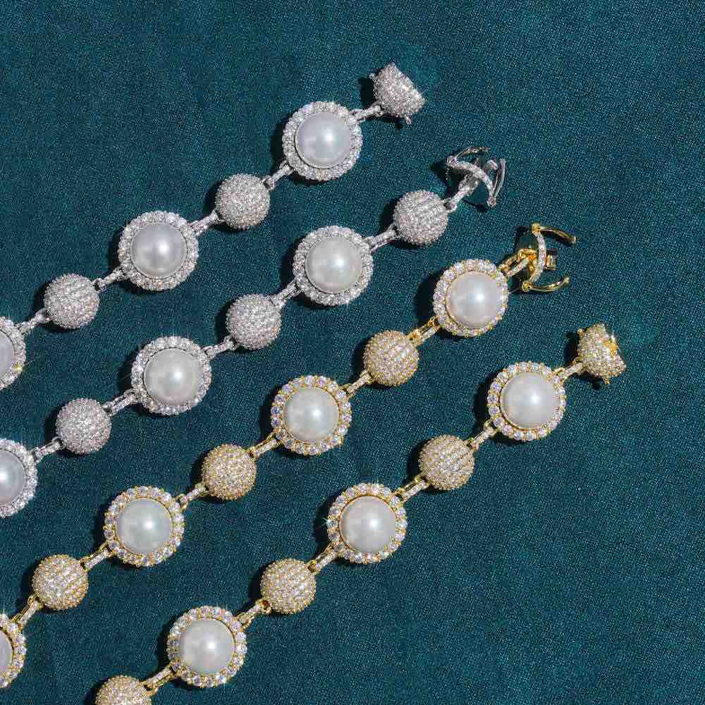 10mm moissanite ball link pearl chain clasp