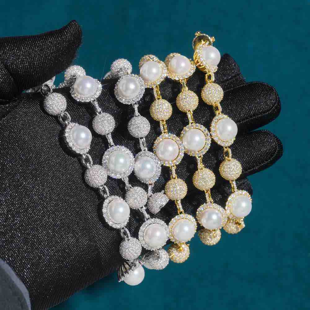 10mm moissanite ball link pearl chain hand