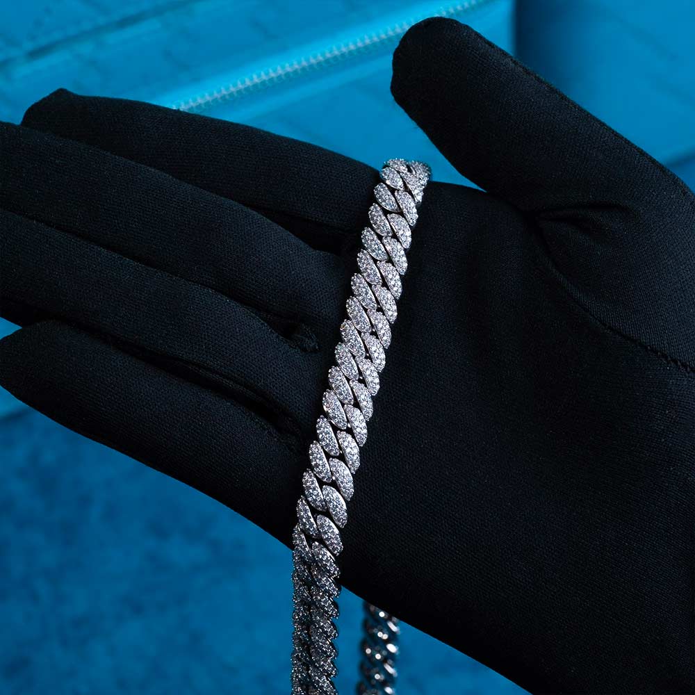 10mm moissanite prong miami cuban link chain in hand
