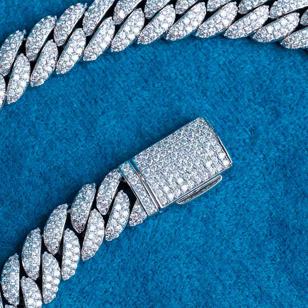 10mm moissanite prong miami cuban link chain white gold