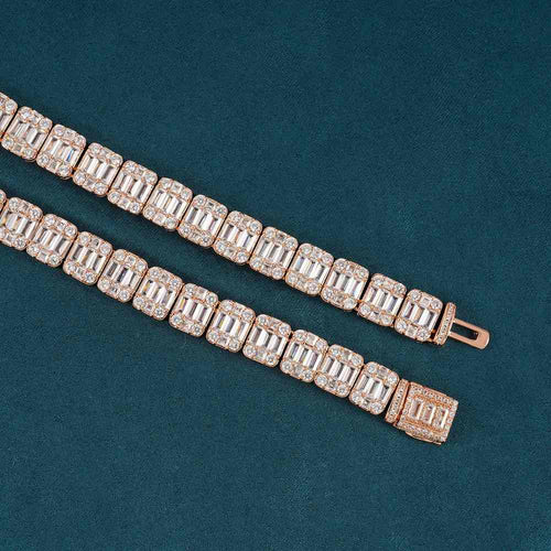 11mm baguette moissanite clustered tennis chain clasp