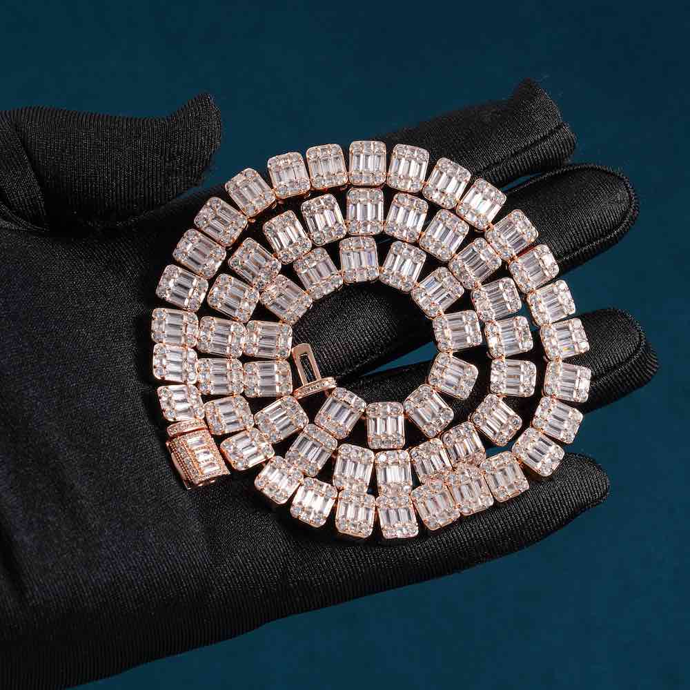 11mm baguette moissanite clustered tennis chain hand