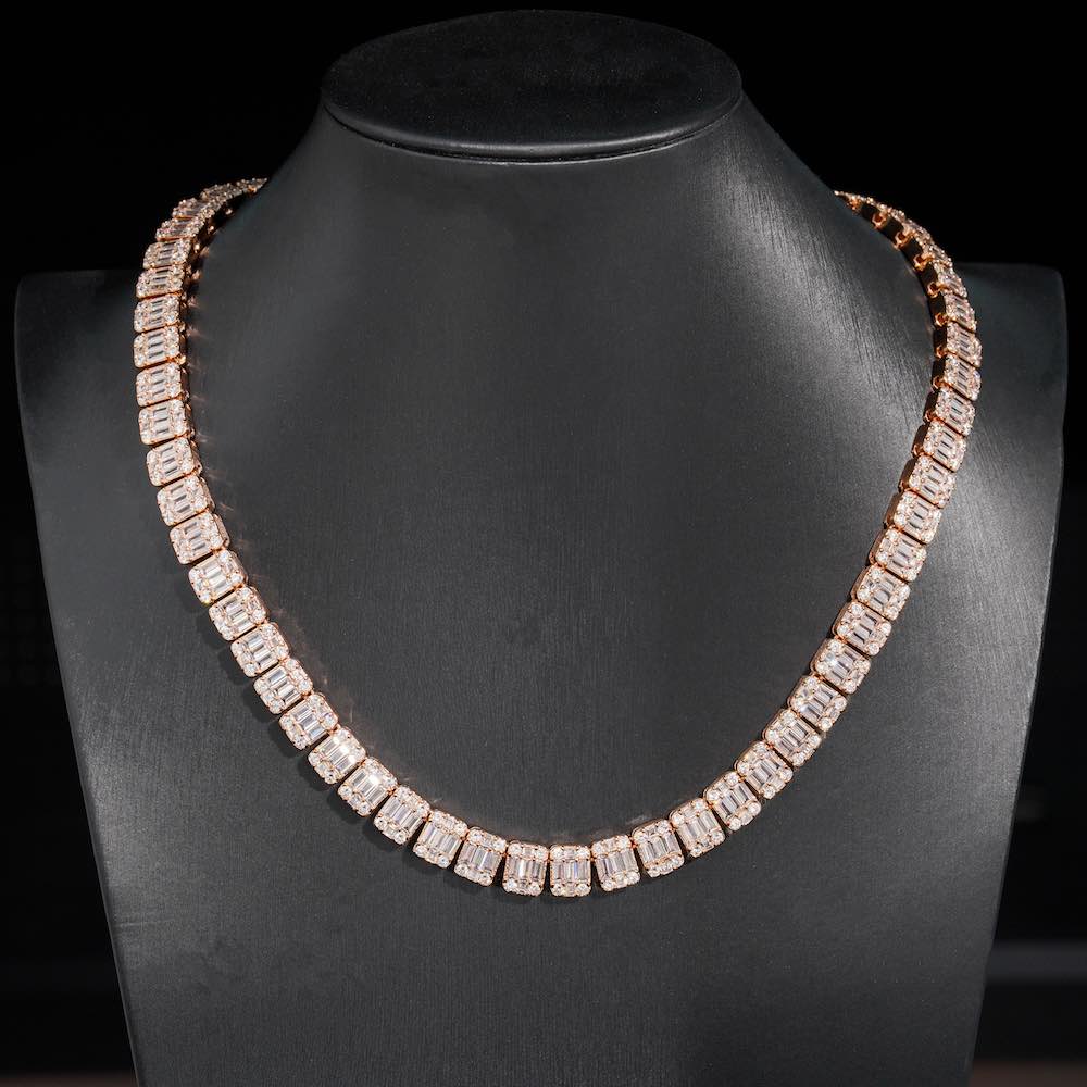 11mm baguette moissanite clustered tennis chain neck