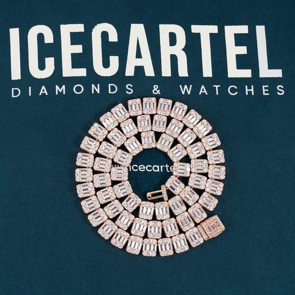 11mm baguette moissanite clustered tennis chain velvet