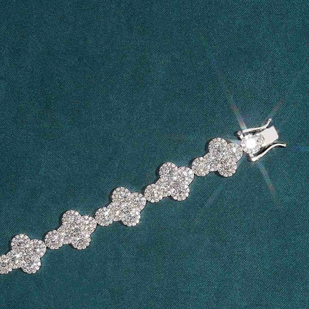 12.5MM Moissanite cross tennis bracelet 14k gold clasp