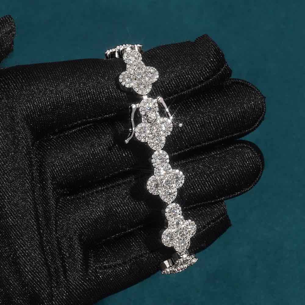12.5MM Moissanite cross tennis bracelet 14k gold hand