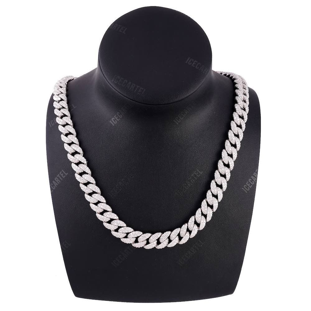 12MM 2-Row Diamond Miami Cuban Chain 14K Solid Gold neck