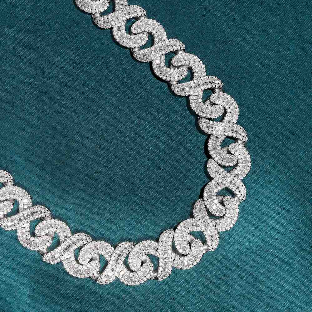 12MM iced out infinity link baguette chain closeup