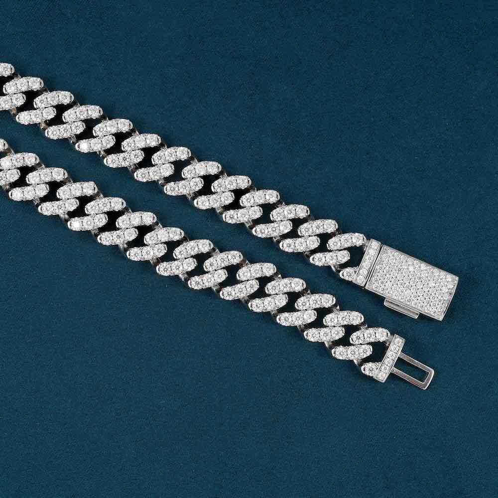 12MM Moissanite 1 row miami cuban link chain clasp