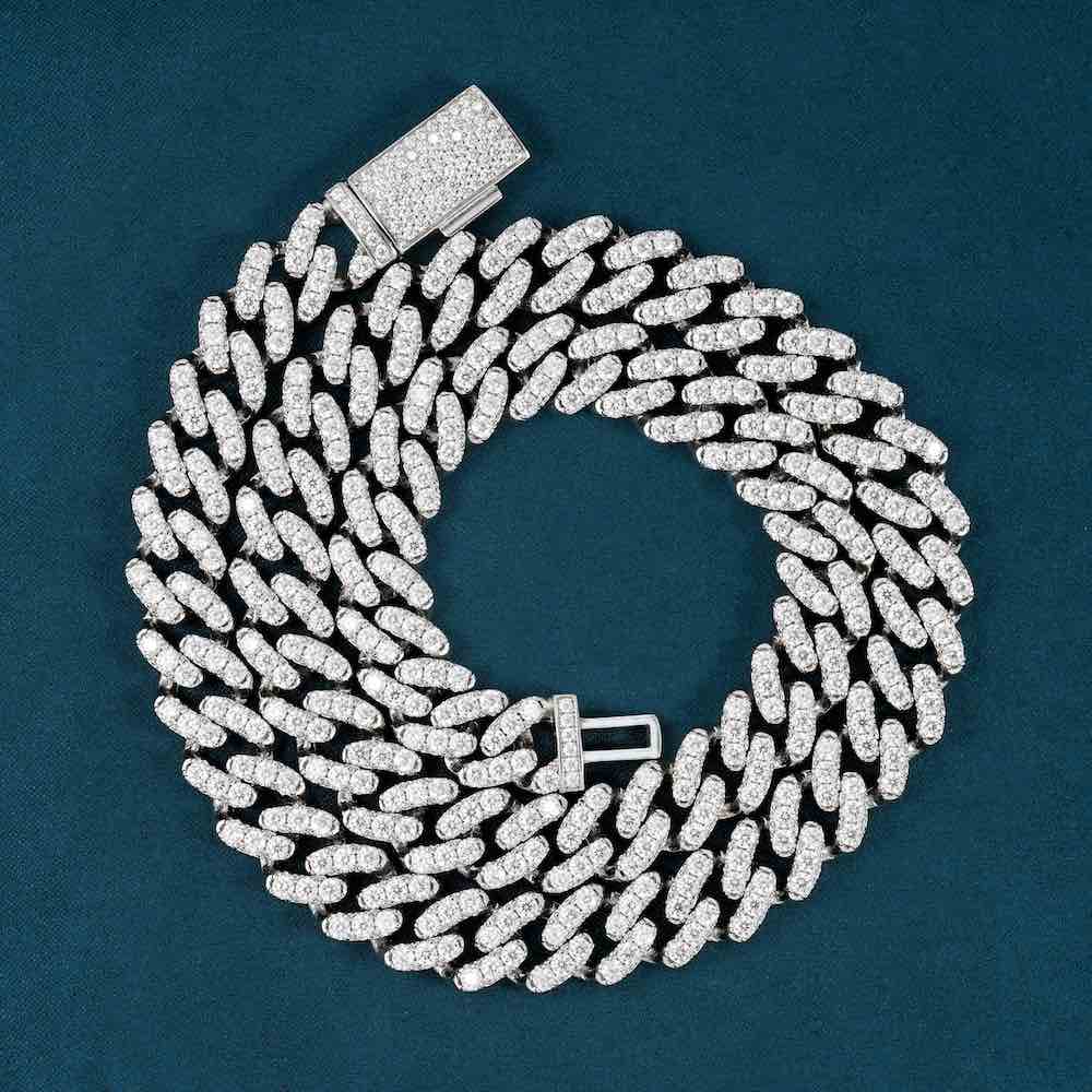 12MM Moissanite 1 row miami cuban link chain close