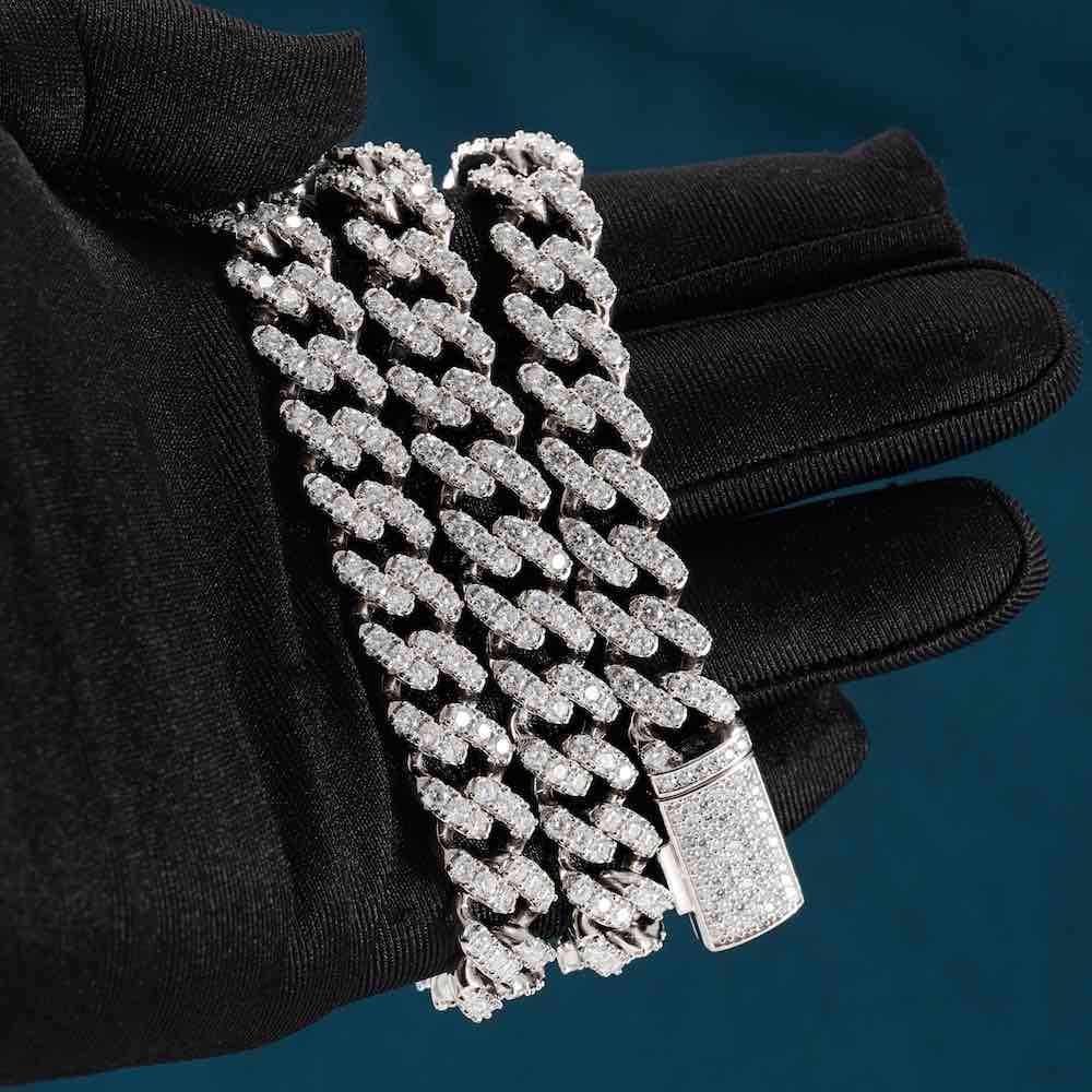 12MM Moissanite 1 row miami cuban link chain hand
