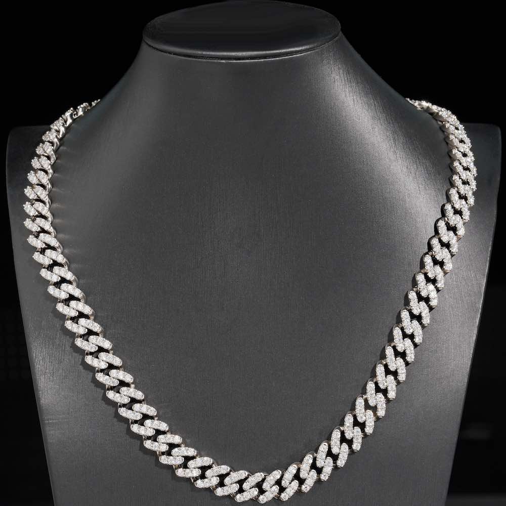 12MM Moissanite 1 row miami cuban link chain neck