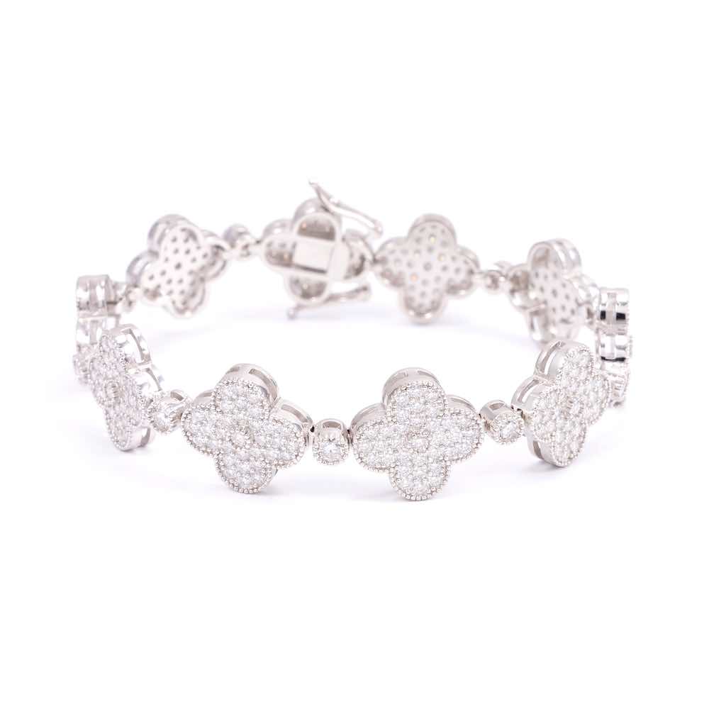 12MM Four Leaf Moissanite Beads Bracelet 14K Gold white