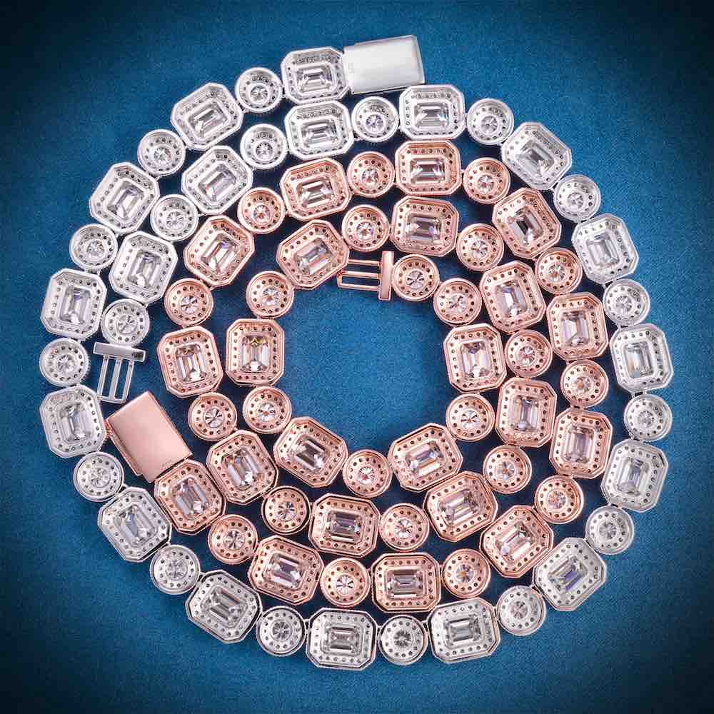 12MM Halo Cluster Iced Out Tennis Chain 14K Gold Backside