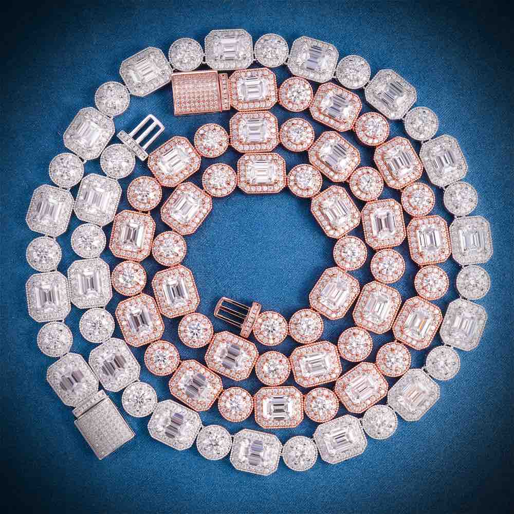 12MM Halo Cluster Iced Out Tennis Chain 14K Gold Closeup