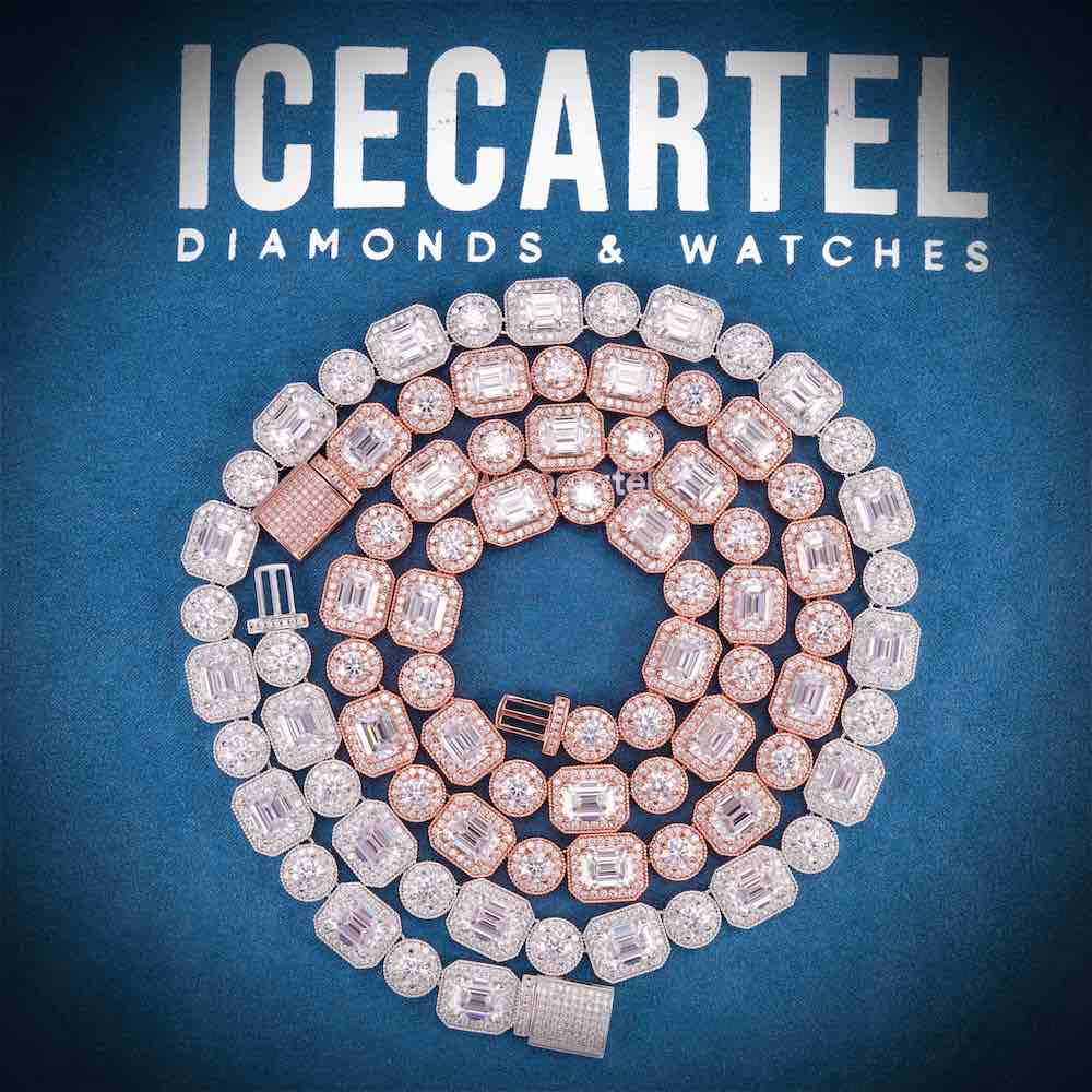 12MM Halo Cluster Iced Out Tennis Chain 14K Gold Velvet