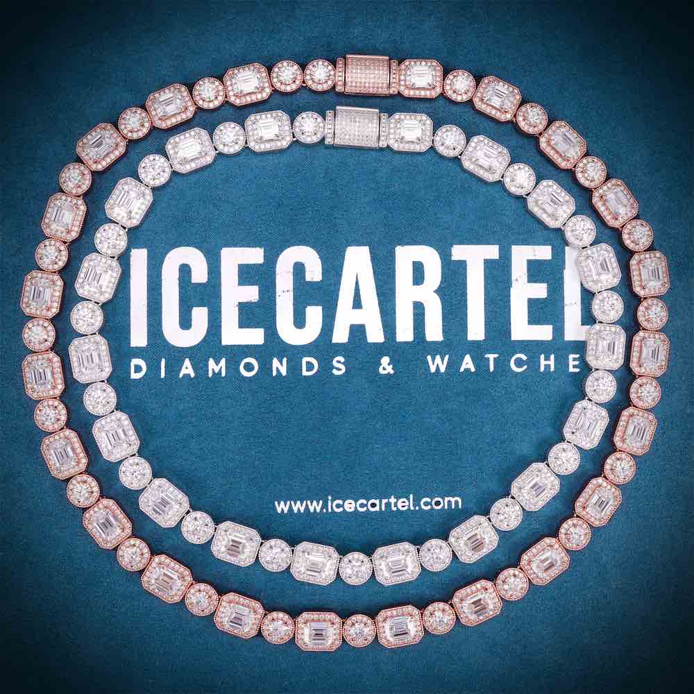 12MM Halo Cluster Iced Out Tennis Chain 14K Gold