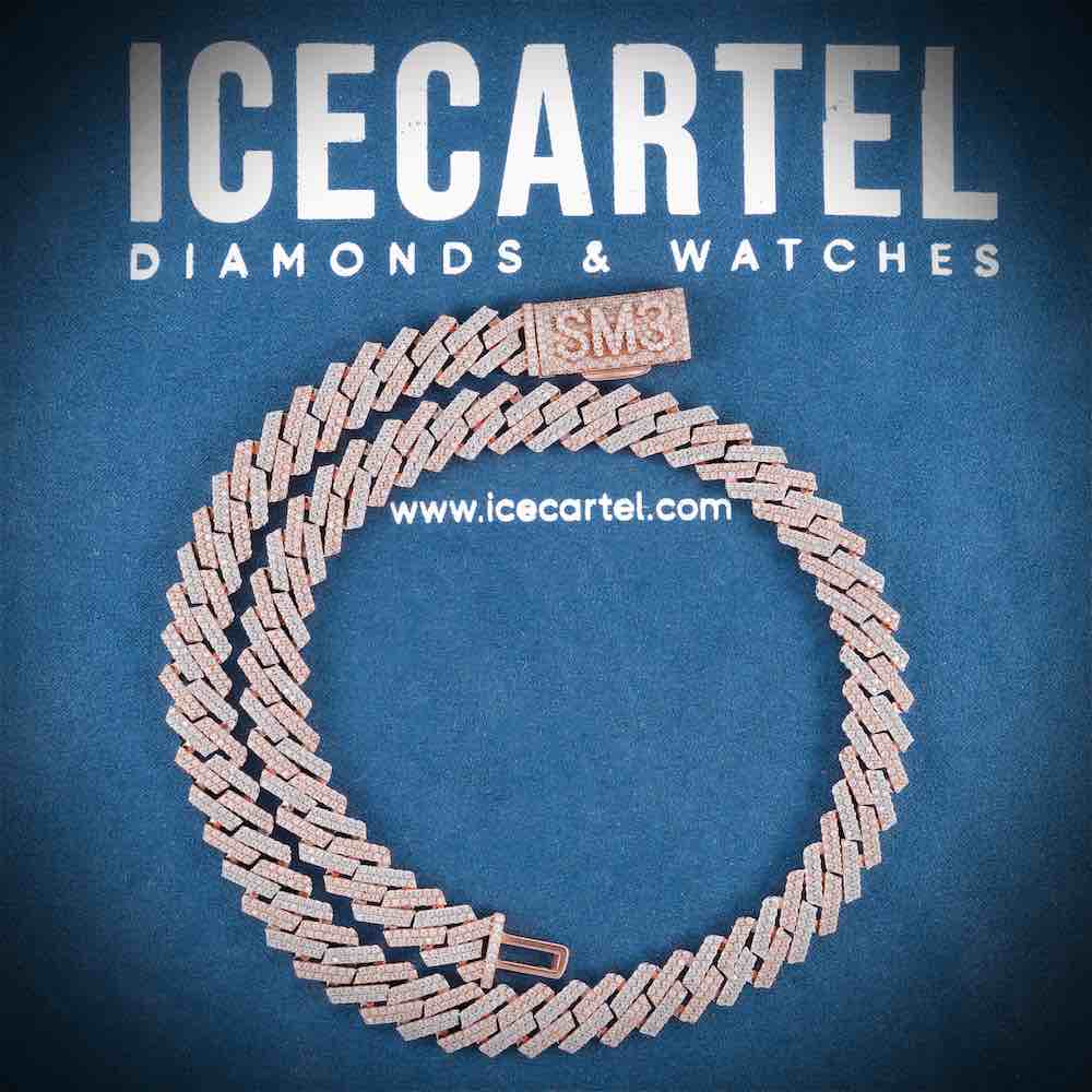 12MM Custom Clasp Two-Tone Cuban Link Chain 14K Gold Velvet