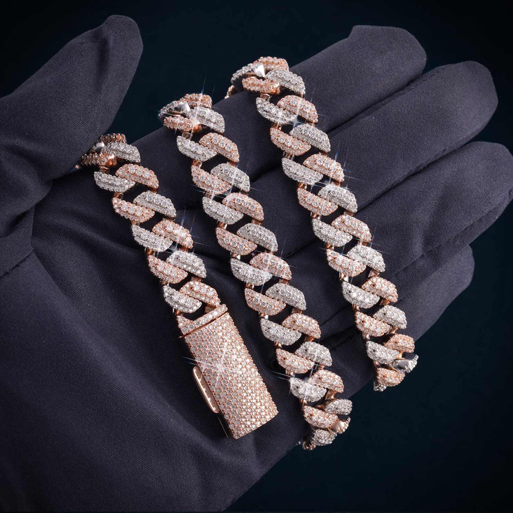 13MM Moissanite Two Tone Miami Cuban Link Chain 14K Gold hand icecartel