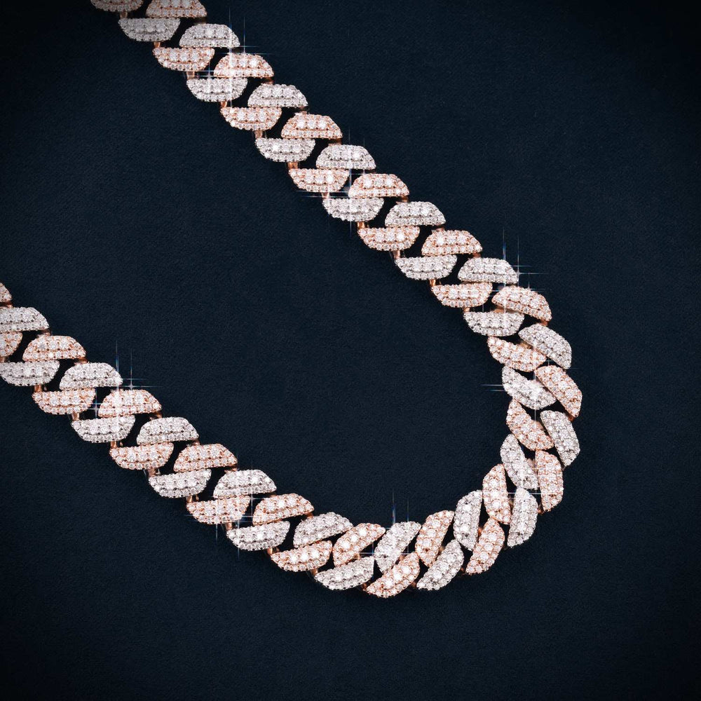13MM Moissanite Two Tone Miami Cuban Link Chain 14K Gold side icecartel
