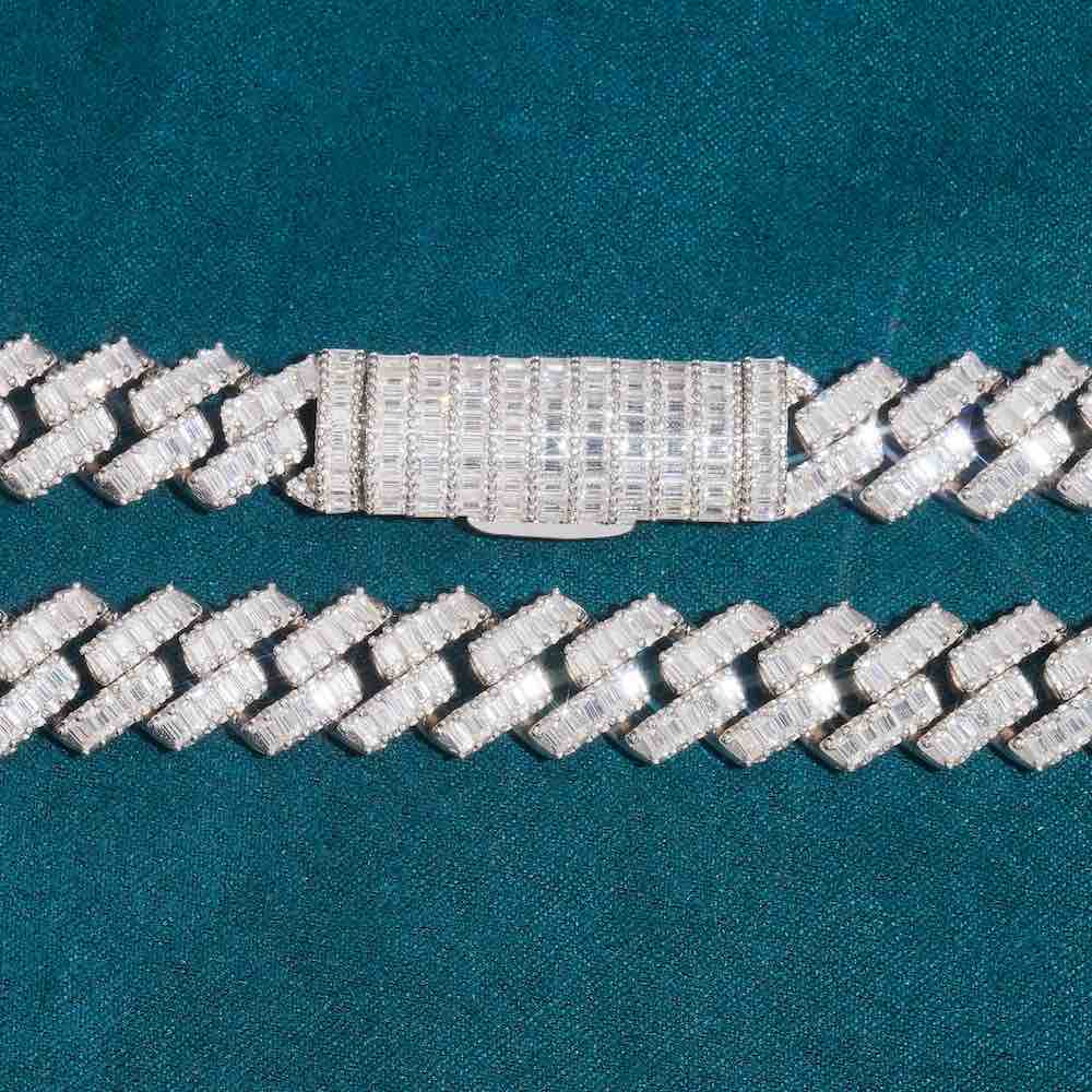 13mm baguette iced out cuban link chain clasp closed