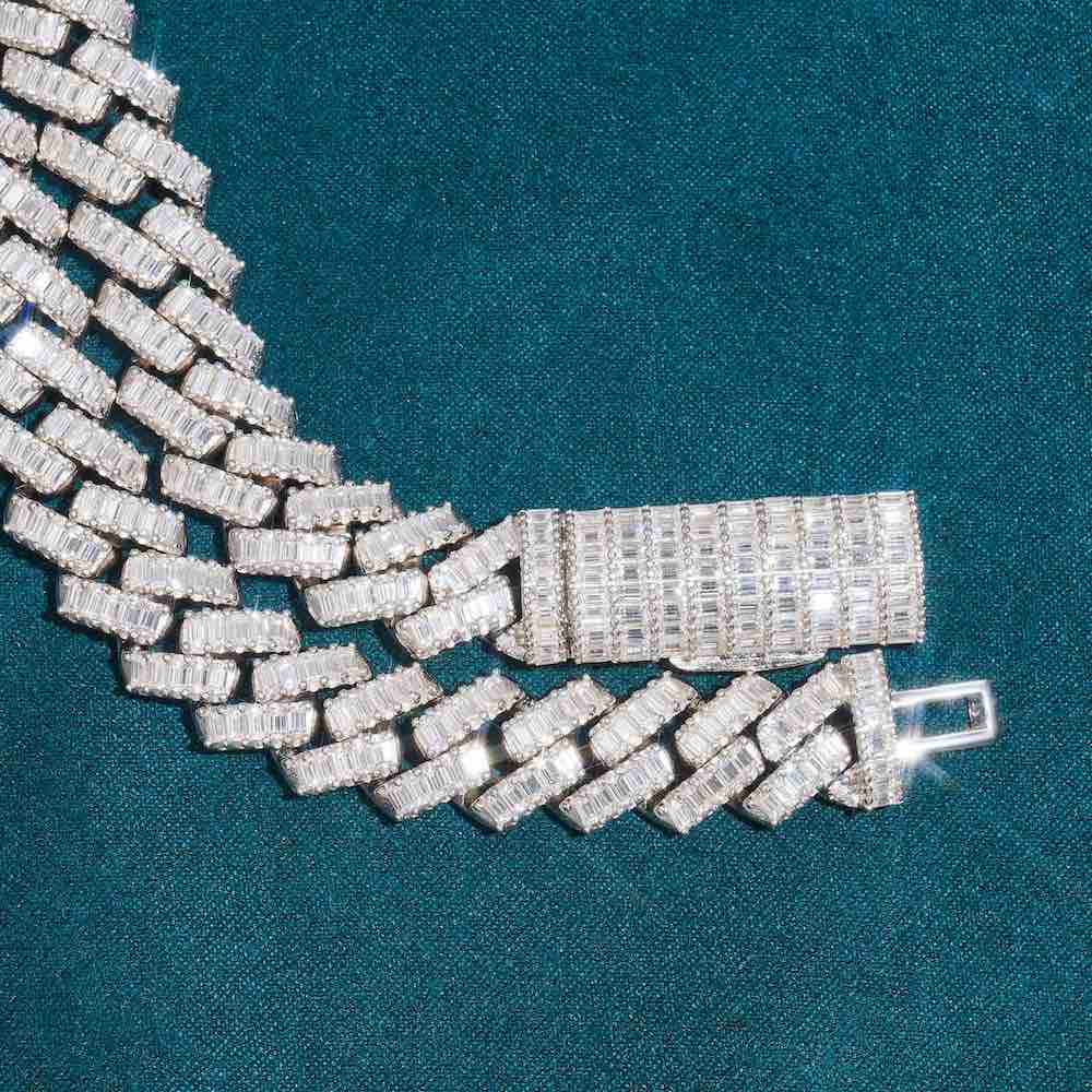 13mm baguette iced out cuban link chain clasp