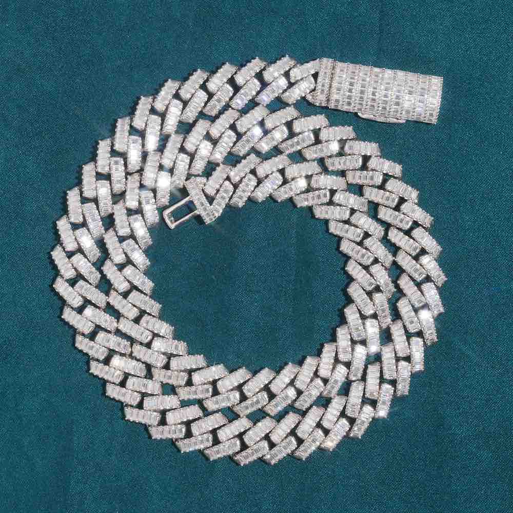 13mm baguette iced out cuban link chain close