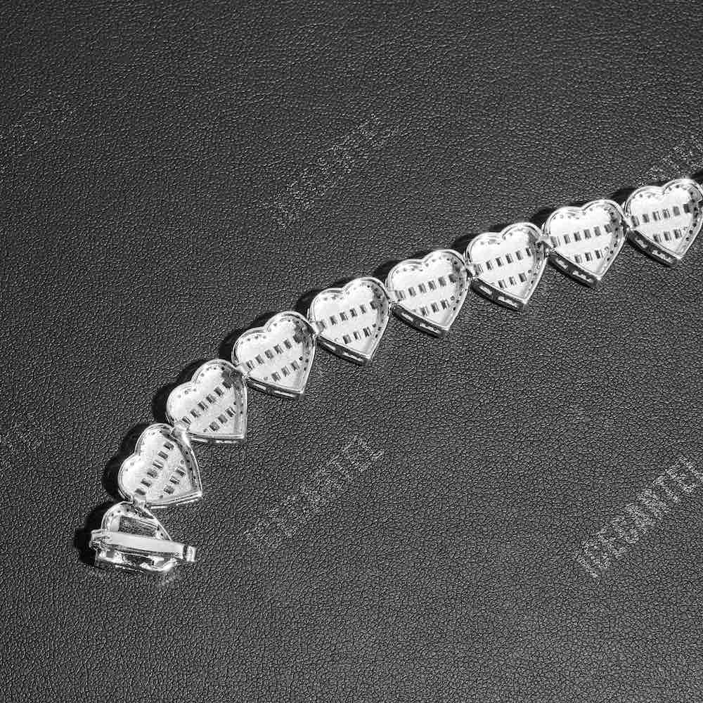 13MM iced oit heart tennis bracelet 14K gold 925 silver back