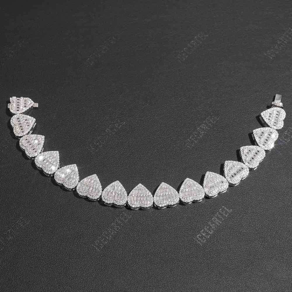 13MM iced oit heart tennis bracelet 14K gold 925 silver
