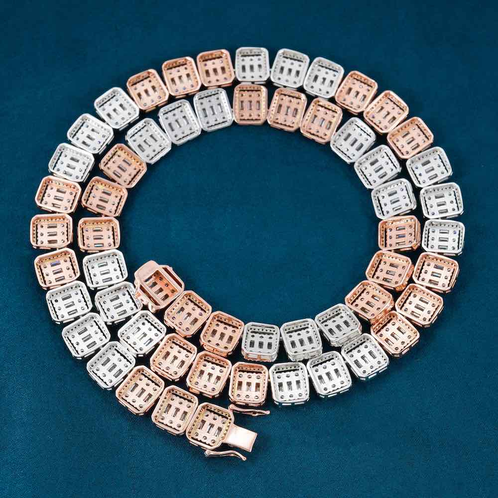 13MM Moissanite clustered baguette tennis chain icecartel back