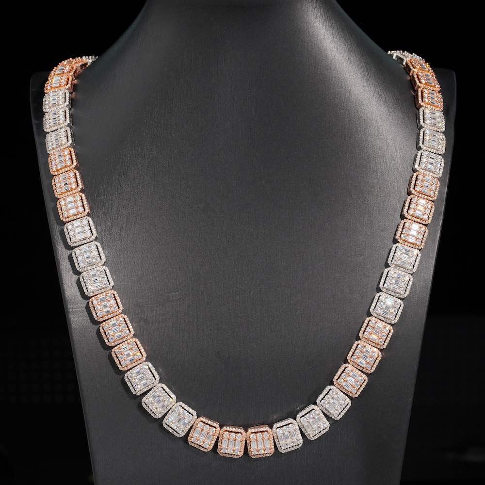 13MM Moissanite clustered baguette tennis chain icecartel neck