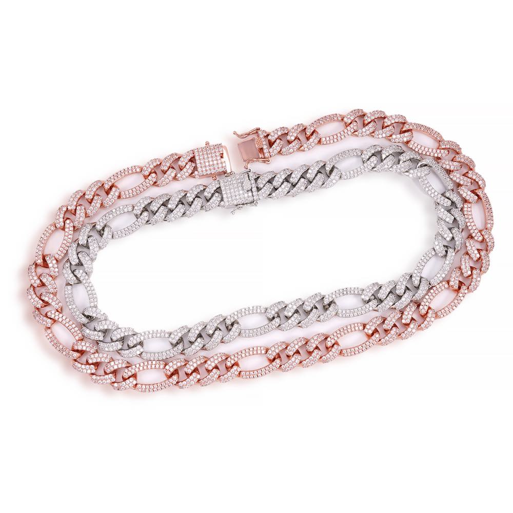 14MM Diamond Figaro Chain 14K Solid Gold full width