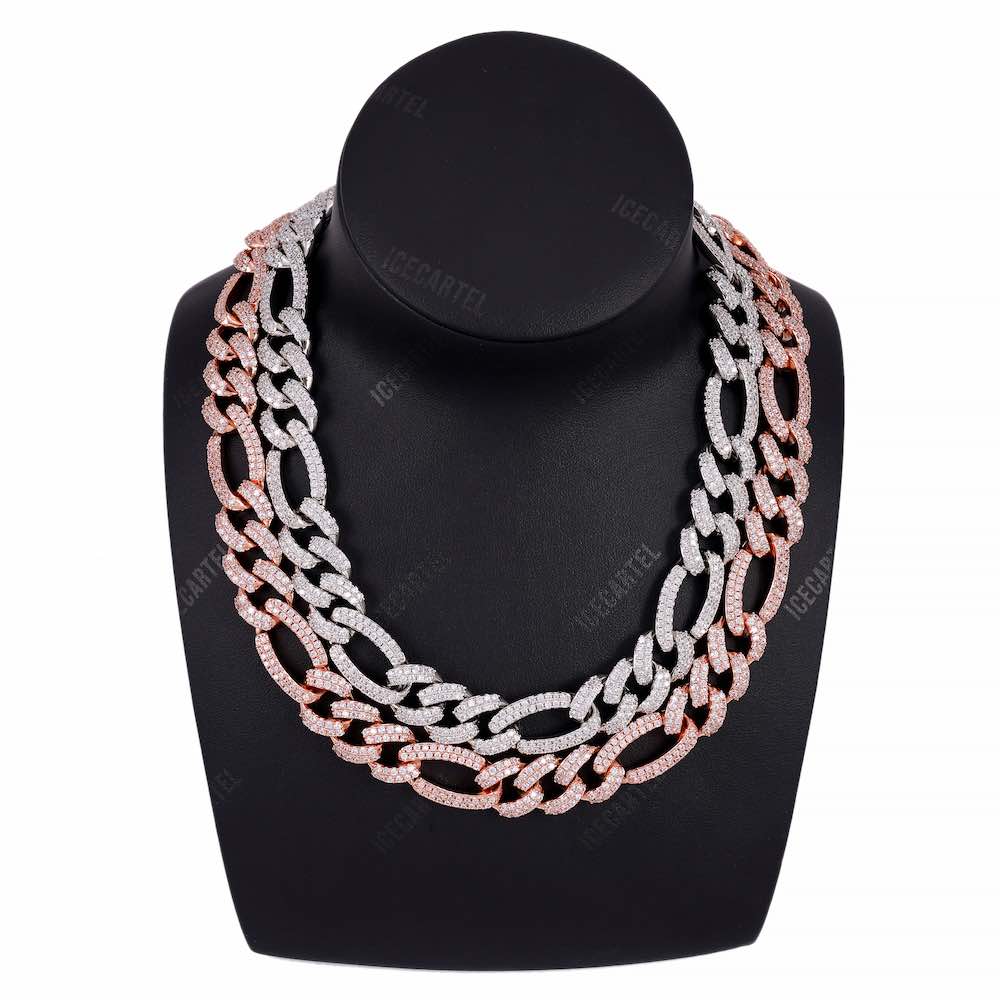 14MM Diamond Figaro Chain 14K Solid Gold neck