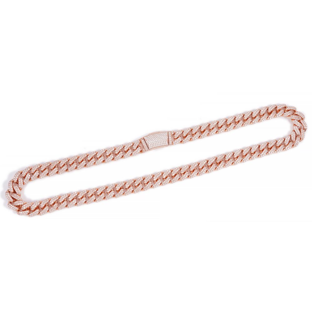 14MM 2-Row Diamond Cuban Link Chain 14K Solid rose Gold full