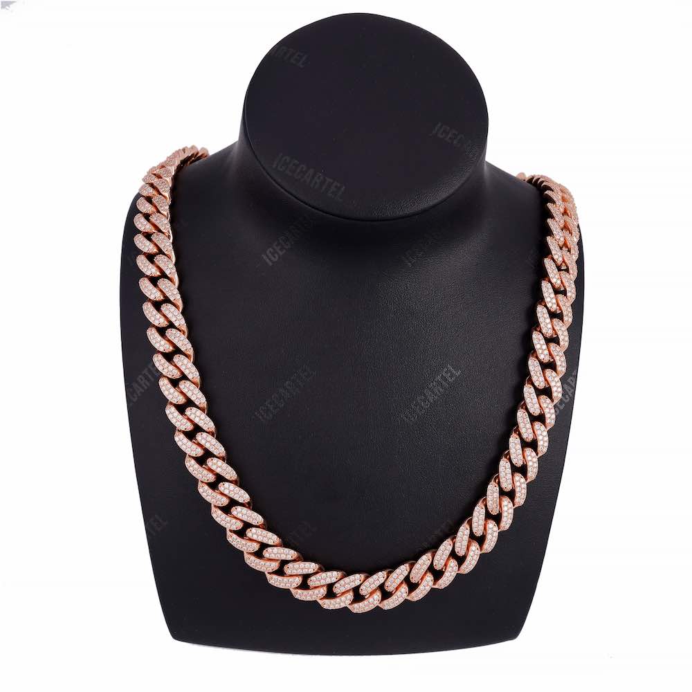 14MM 2-Row Diamond Cuban Link Chain 14K Solid Gold Neck