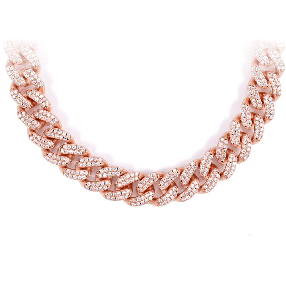 14MM 2-Row Diamond Cuban Link Chain 14K Solid Gold