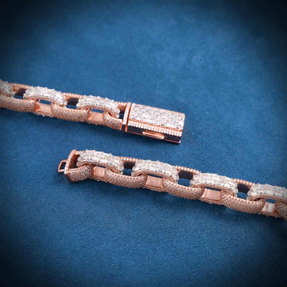 15MM Iced Out Cable Link Chain 14K Two Tone Clasp