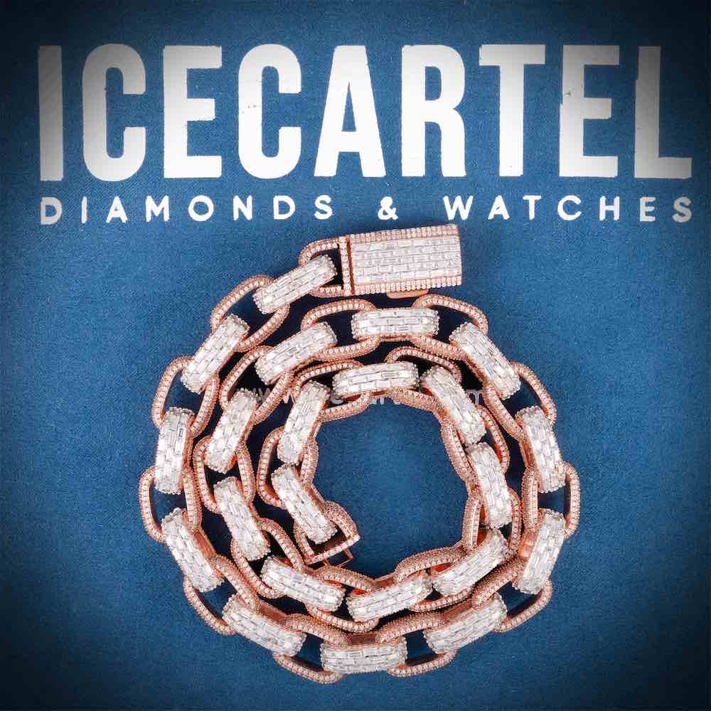 15MM Iced Out Cable Link Chain 14K Two Tone