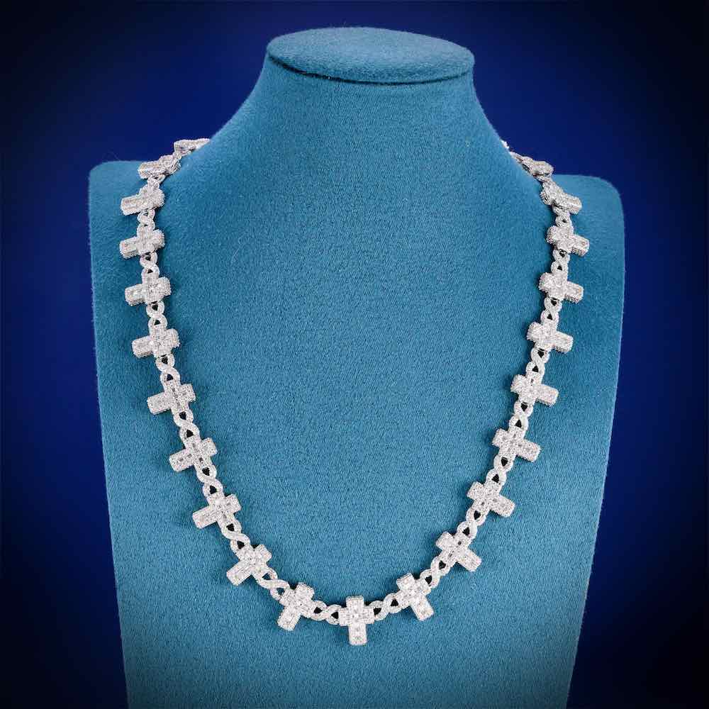 15MM Iced Out Cross Infinity Link Chain 14K Gold Neck