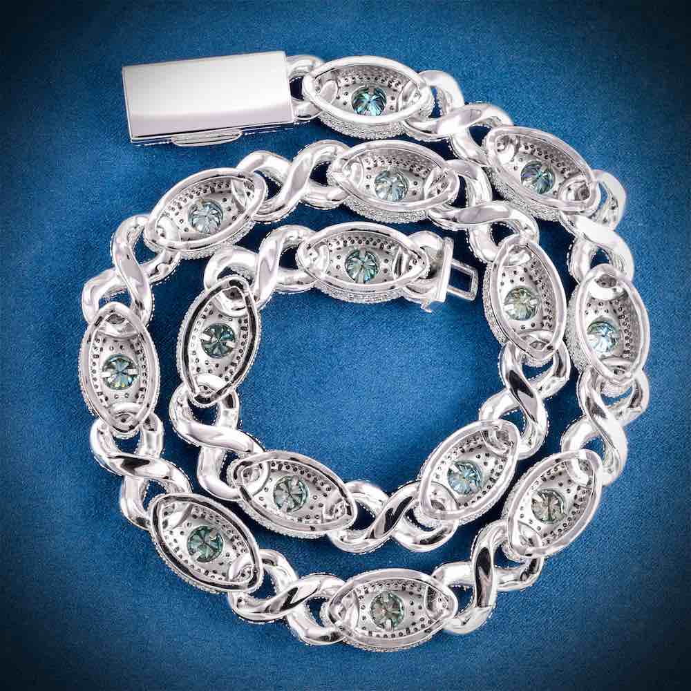 15MM Iced Out Blue Gemstone Evil Eye Eternity Chain 14K Gold Backside