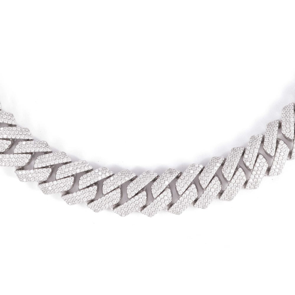 15MM 3-Row Diamond Cuban Chain 14K Solid Gold