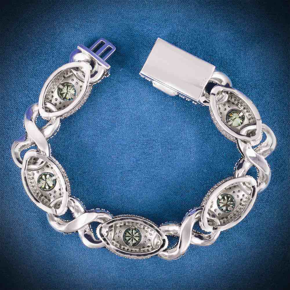 15MM Iced Out Blue Gemstone Evil Eye Eternity Bracelet 14K Gold Backside