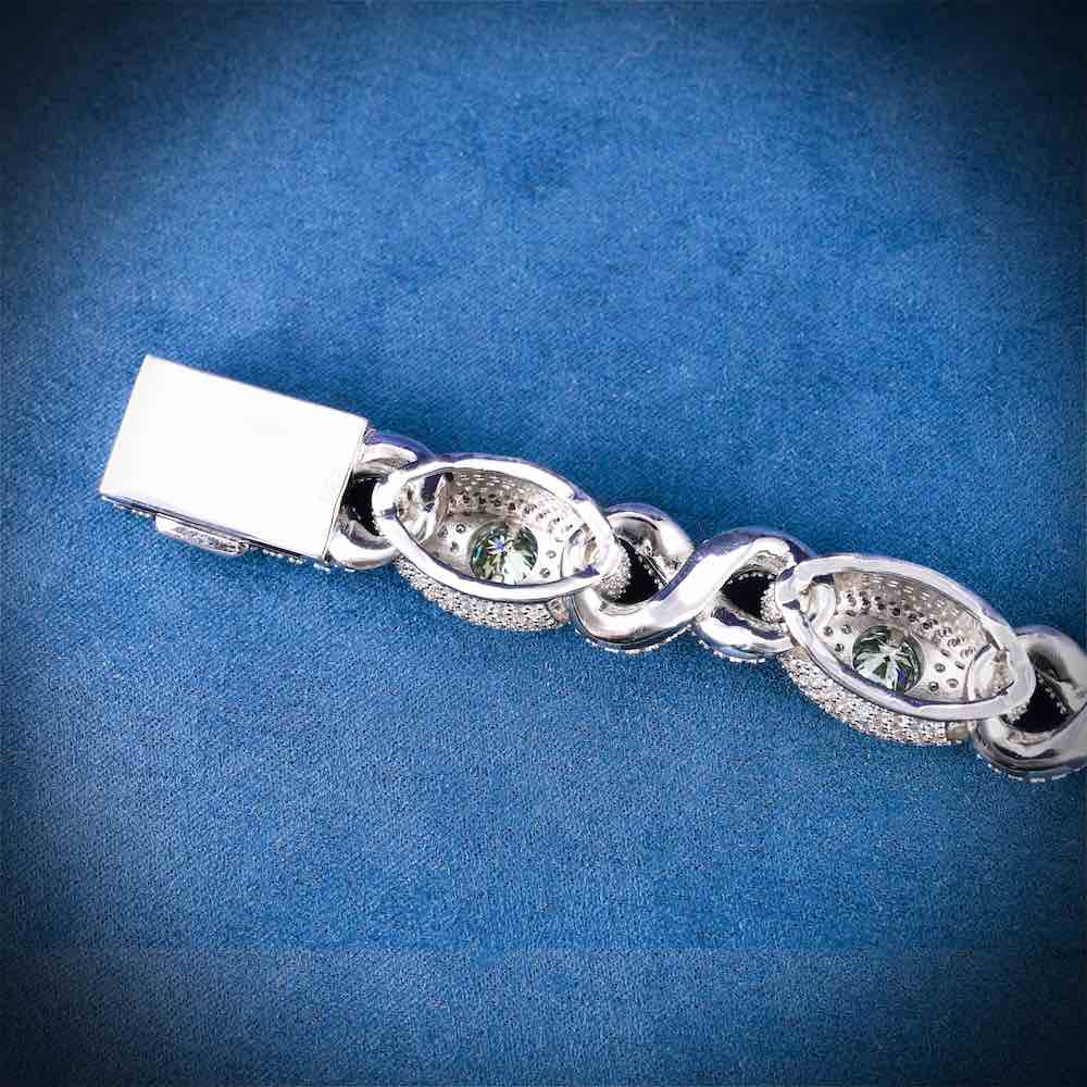 15MM Iced Out Blue Gemstone Evil Eye Eternity Bracelet 14K Gold Clasp
